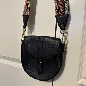 Leather Crossbody Back with Colorful Embroidered Strap